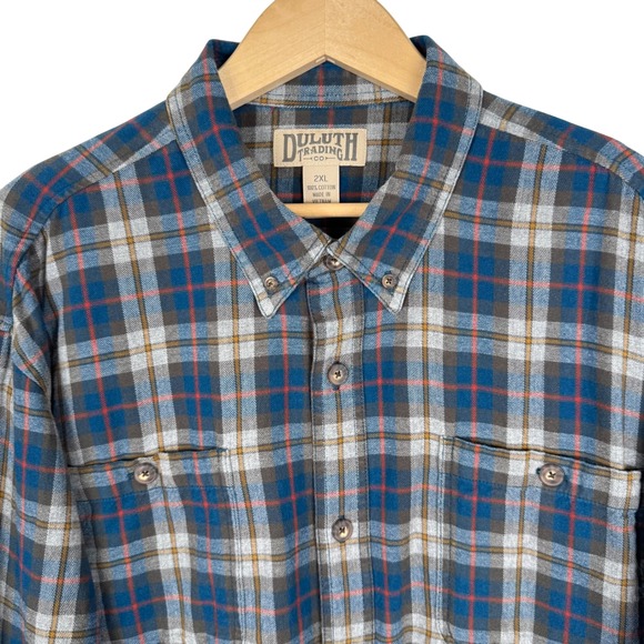 Duluth Trading Co.Blue 4 Plaid Flannel Shirt Mens 2XL Long Sleeve Button Front - Picture 1 of 7